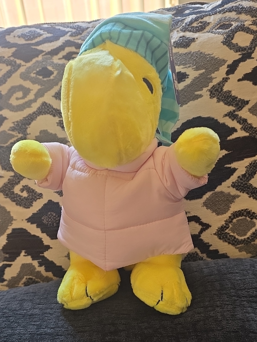 Peanuts Yellow Plush in Pink Jacket with Blue Hat